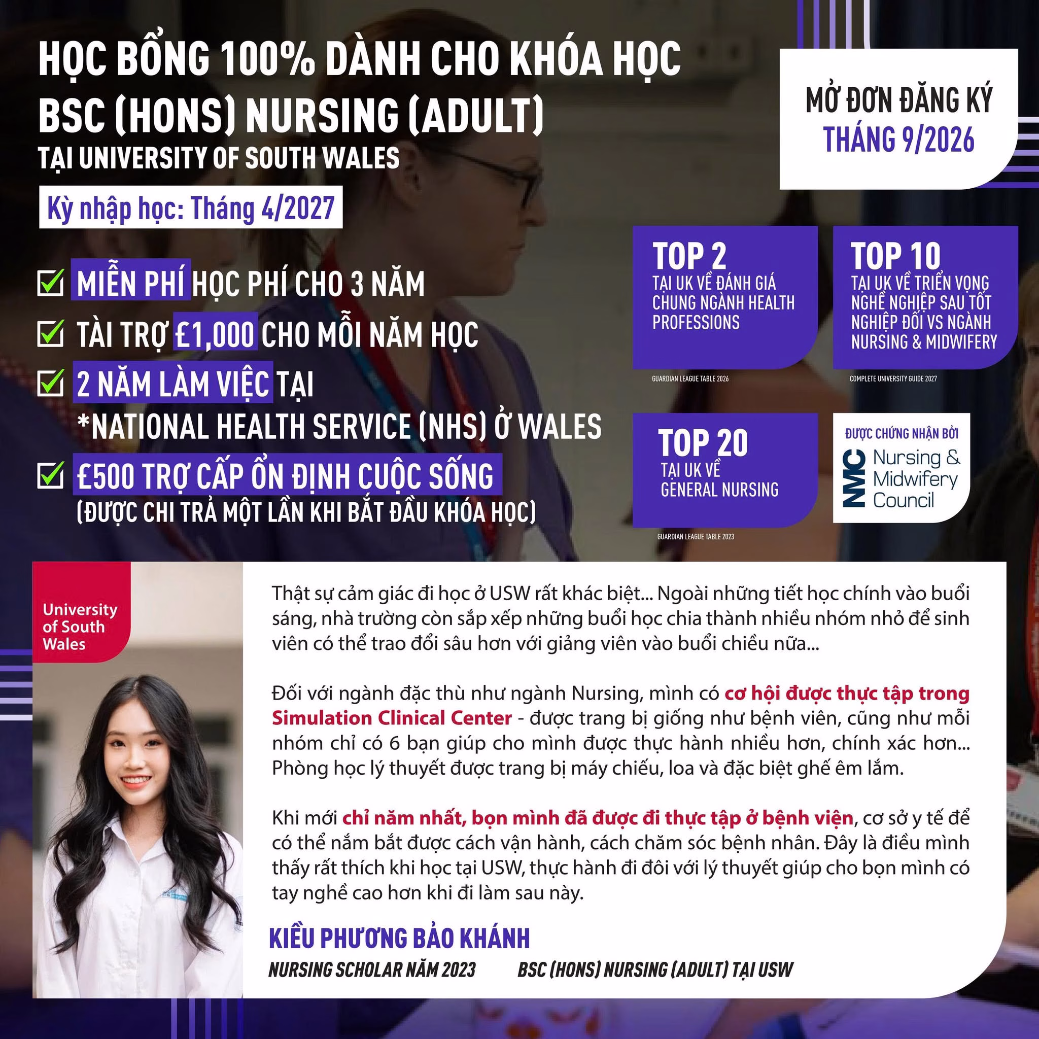 Học bổng 100% ngành Nursing tại UK